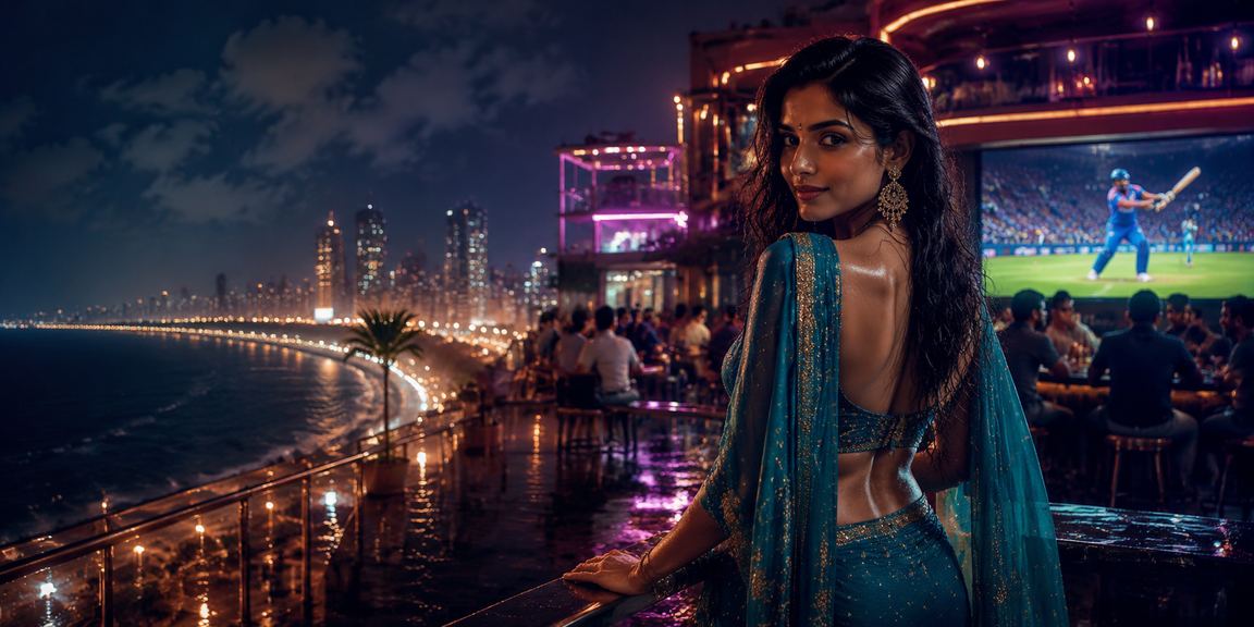 Indian woman playing Teen Patti online during cricket match